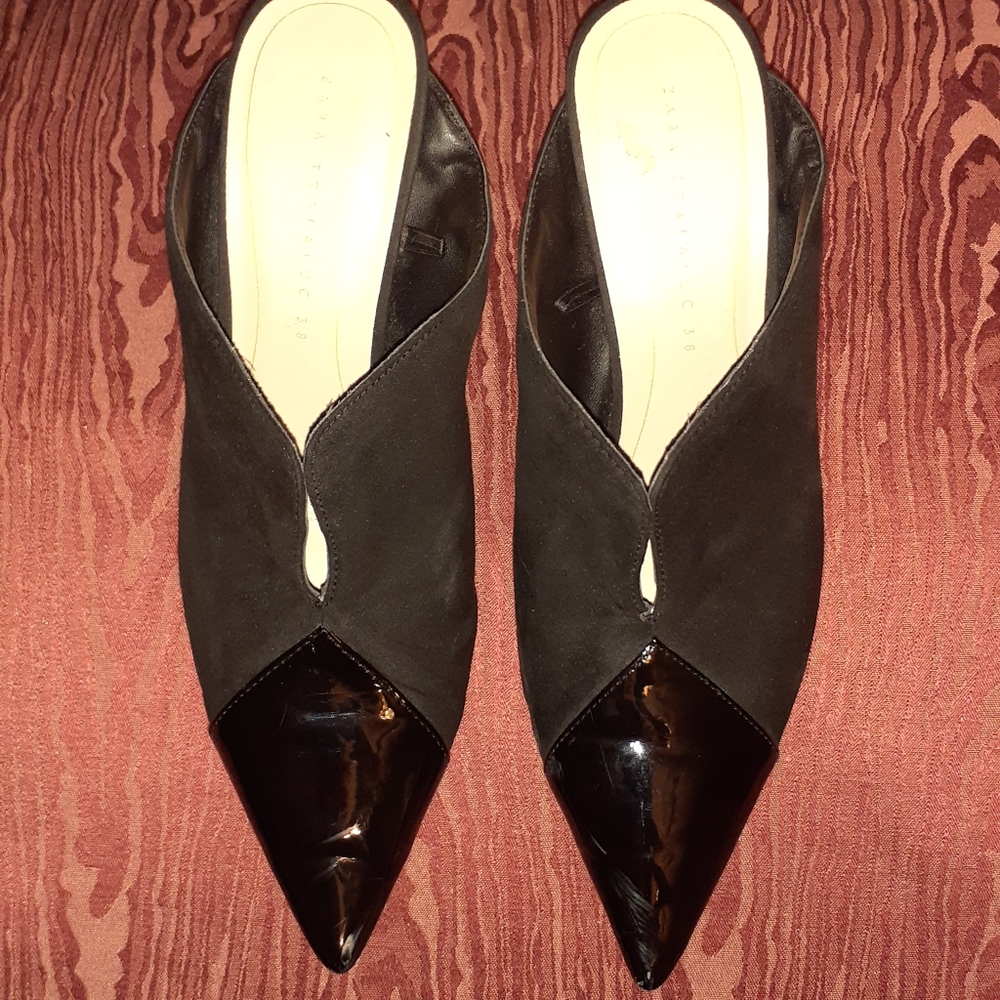 ZARA BLACK PATENT LEATHER AND SUEDE WOMEN'S HEELS SIZE 38
